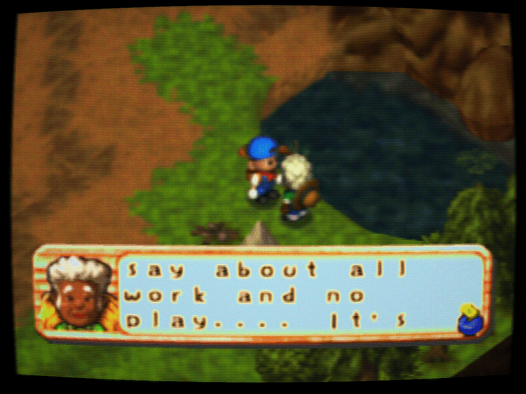 Meet the fisherman! He gives you a fishing rod.